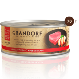 Грандорф GRANDORF Консервы для кошек Филе тунца с креветками 70 гр.	