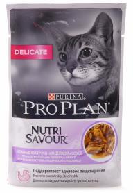 PRO PLAN (Пурина Про план) NUTRISAVOUR Delicate для кошек с чувствительным пищеварением для взрослых кошек с индейкой, 85 гр